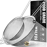 Walfos Large Fine Mesh Strainer 9.5" & 8", Stainless Steel Mesh Sieve with Sturdy Handle, Kitchen Metal Food Strainers for Qu