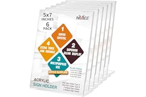 NIUBEE 6Pack Slant Back Acrylic Sign Holder 5x7 inches, Clear Vertical Picture Frames Frames, Desktop Flyer Holder Document Holder Paper Display Stand
