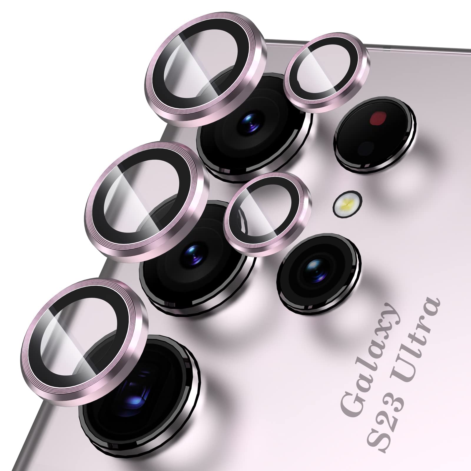 YWXTW for Samsung Galaxy S23 Ultra Camera Lens Protector, Tempered Glass Screen Protector Individual Metal Ring Cover Accessories, 1 Set (Lavender)