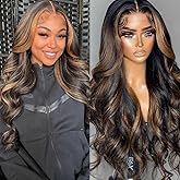 miear 13x6 Ombre Lace Front Wig Human Hair 1B/30 Highlight Lace Front Wig Human Hair 180% Density Body Wave HD Transparent Lace Frontal Wigs Colored Balayage Wig for Black Women 28 Inch
