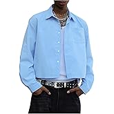 GORGLITTER Men's Cropped Button Up Shirt Vintage Long Sleeve Collared Cool Boxy Casual Streetwear Crop Top