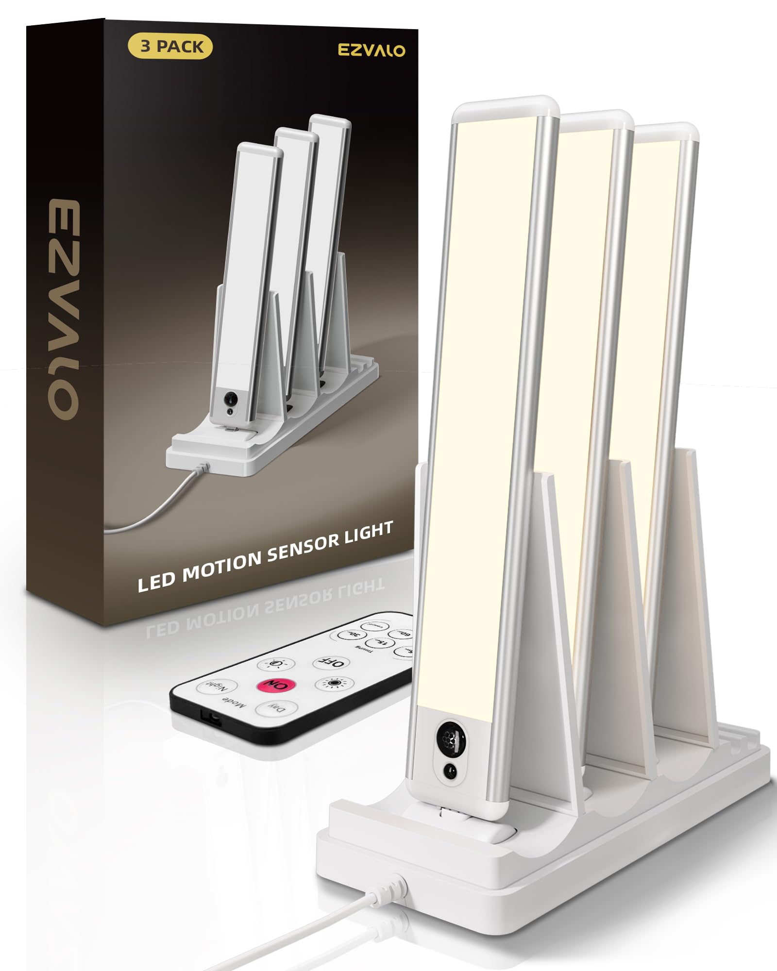 Photo 1 of EZVALO Under Cabinet Lighting with Charging Station, Rechargeable Motion Sensor Light Indoor, Dimmable Closet Lights Wireless, 3500K, Motion Activated Under Counter Lights for Kitchen,Pantry(3 Pcs)