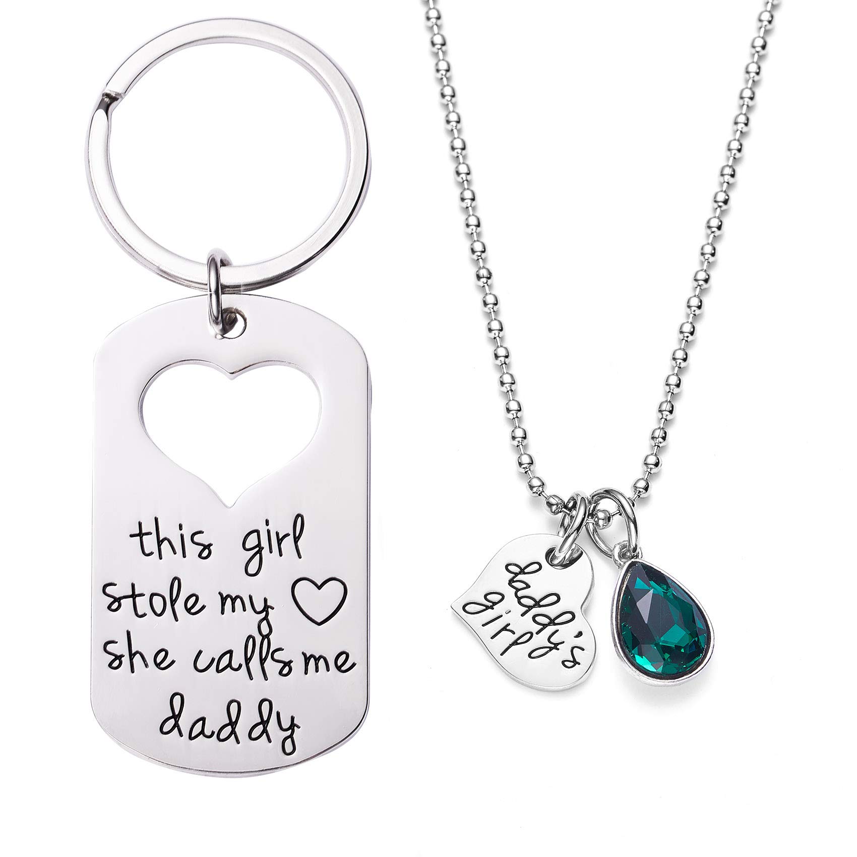 LParkin Gifts For Dad From Daughter Keychains This Girl Stole My Heart She Calls Me Daddy Keychain Matching Necklace Set Keyrings Unique Father Gift Girls Birthday Necklaces Jewelry