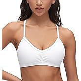 CRZ YOGA Butterluxe Ruched Sports Bras for Women - V Neck Spaghetti Thin Strap Y Back Wireless Padded Yoga Crop Top