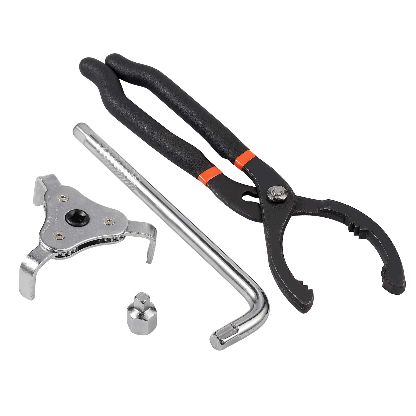 AUTOUTLET 12 Inch Oil Filter Pliers and Universal Adjustable Oil Filter Wrench Removal Tool with Either a 1/2" Bending Tool, 3PCS Suitable for Most Common Sizes Car and Engine Oil Filters