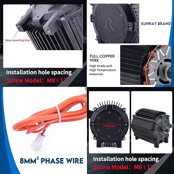 KUNRAY ELECTRIC BRUSHLESS DC MOTOR 72V 5000W ELECTRIC DIRT BIKE MOTOR PEAK 6800RPM PEAK 10KW FOR GO KART RAZOR UPGRADE KIT MOTORCYCLE AND MORE (UPGRADED BRUSHLESS DC MOTOR, 72V 5000W)