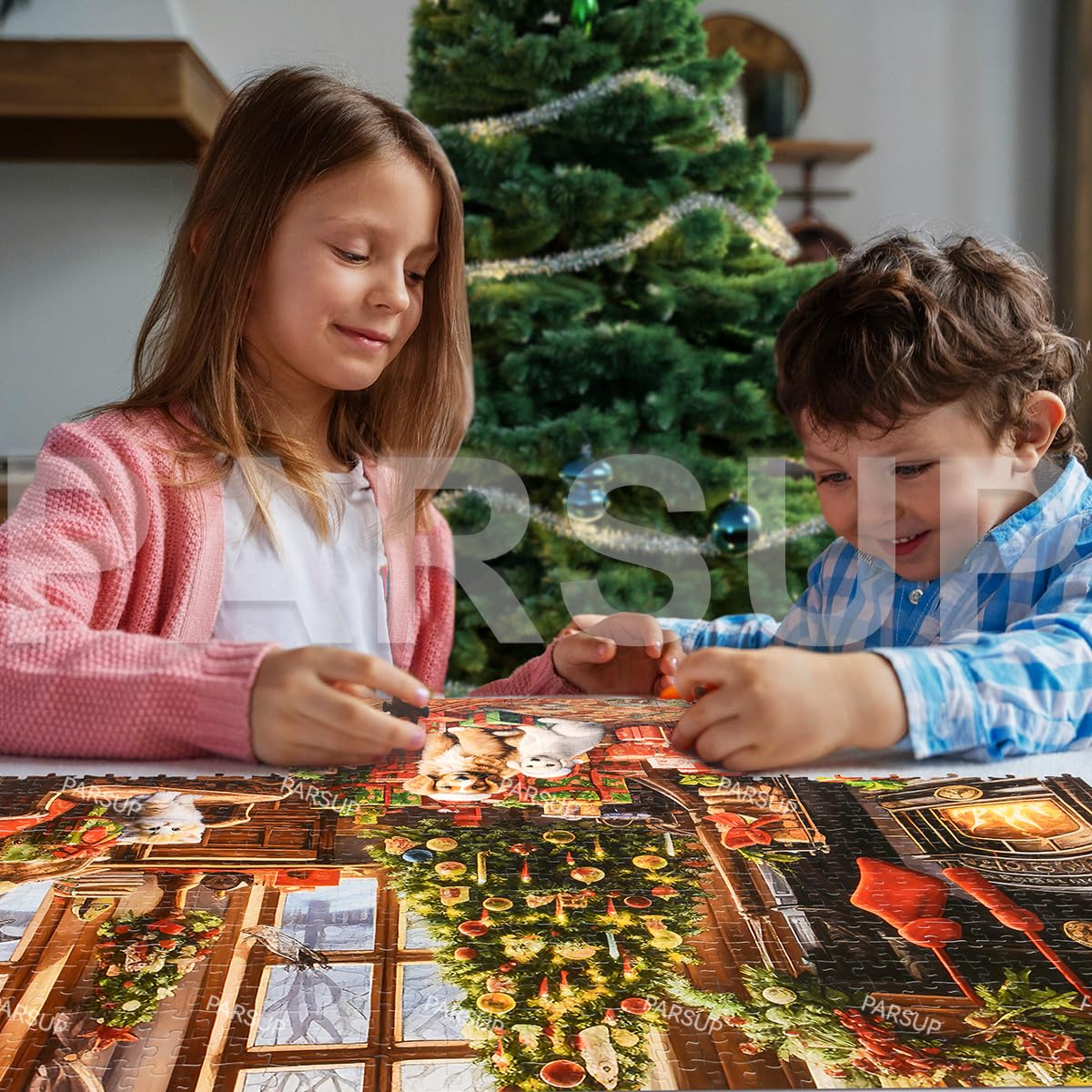 Christmas Jigsaw with 1:1 Reference Poster, 27.5 x 19.7 inches, Holiday Puzzles for Adults Family Activity - 1000 Pieces Puzzles, Educational Games Gift for Elders Children Family, Friends (Fireplace)