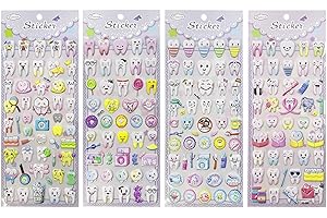 3D Stickers, YOUYA DENTAL Dental Molar Shaped Cartoon Teeth Stickers 12pcs Cute Tooth Paper Stickers Plastic Sticker for Dentist Dental Gift Kids Scrapbook