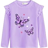 Girls Ruffle Long Sleeve Shirts Soft Crewneck Cute Butterfly Shirt Wild Like My Curls T-Shirts Pink Cotton Tee 2-7 Years