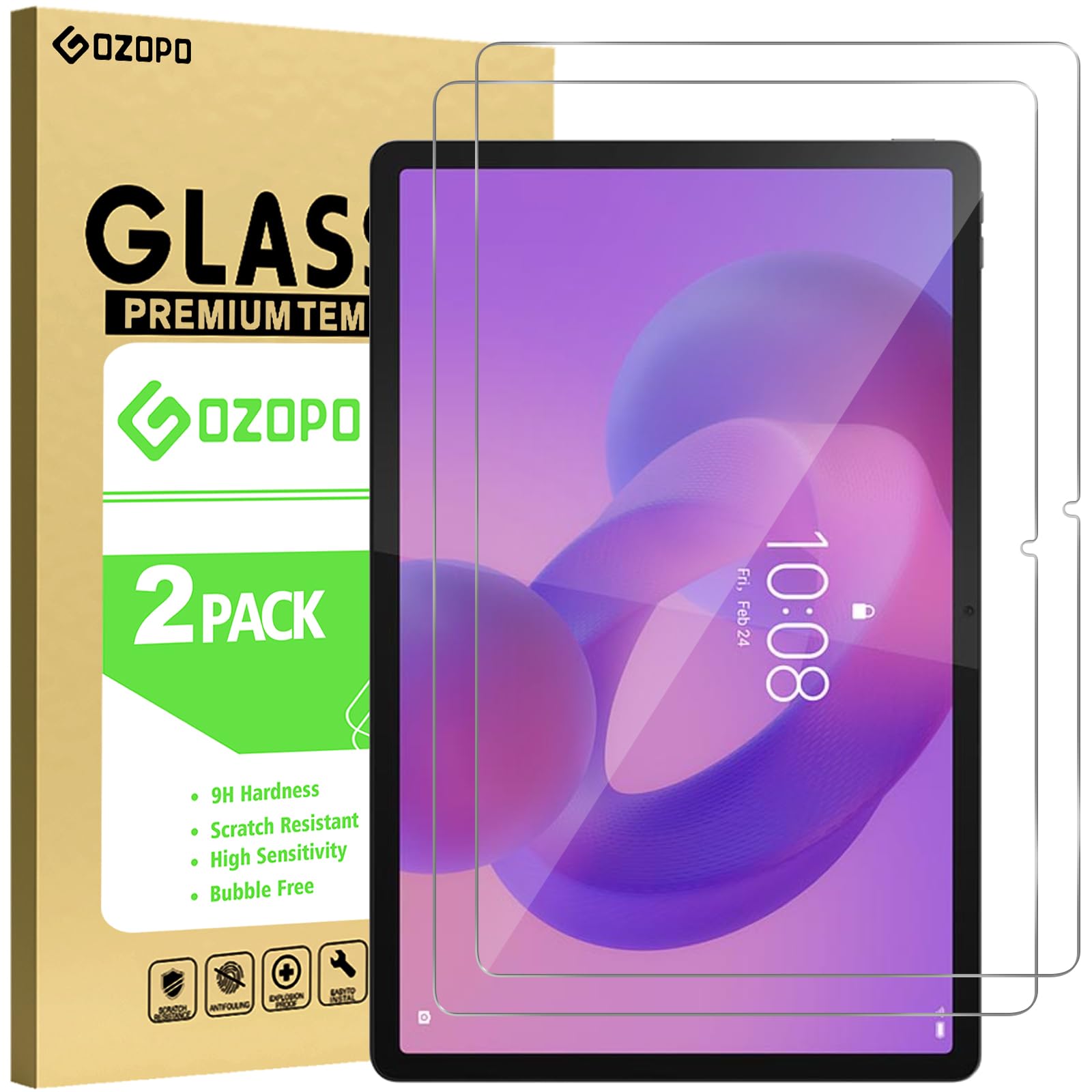 GOZOPO Screen Protectors for Lenovo Tab P12/ Lenovo Idea Tab Pro Tablet 12.7 inch, Tempered Glass Film HD Scratch-Resistant [2 Pack]