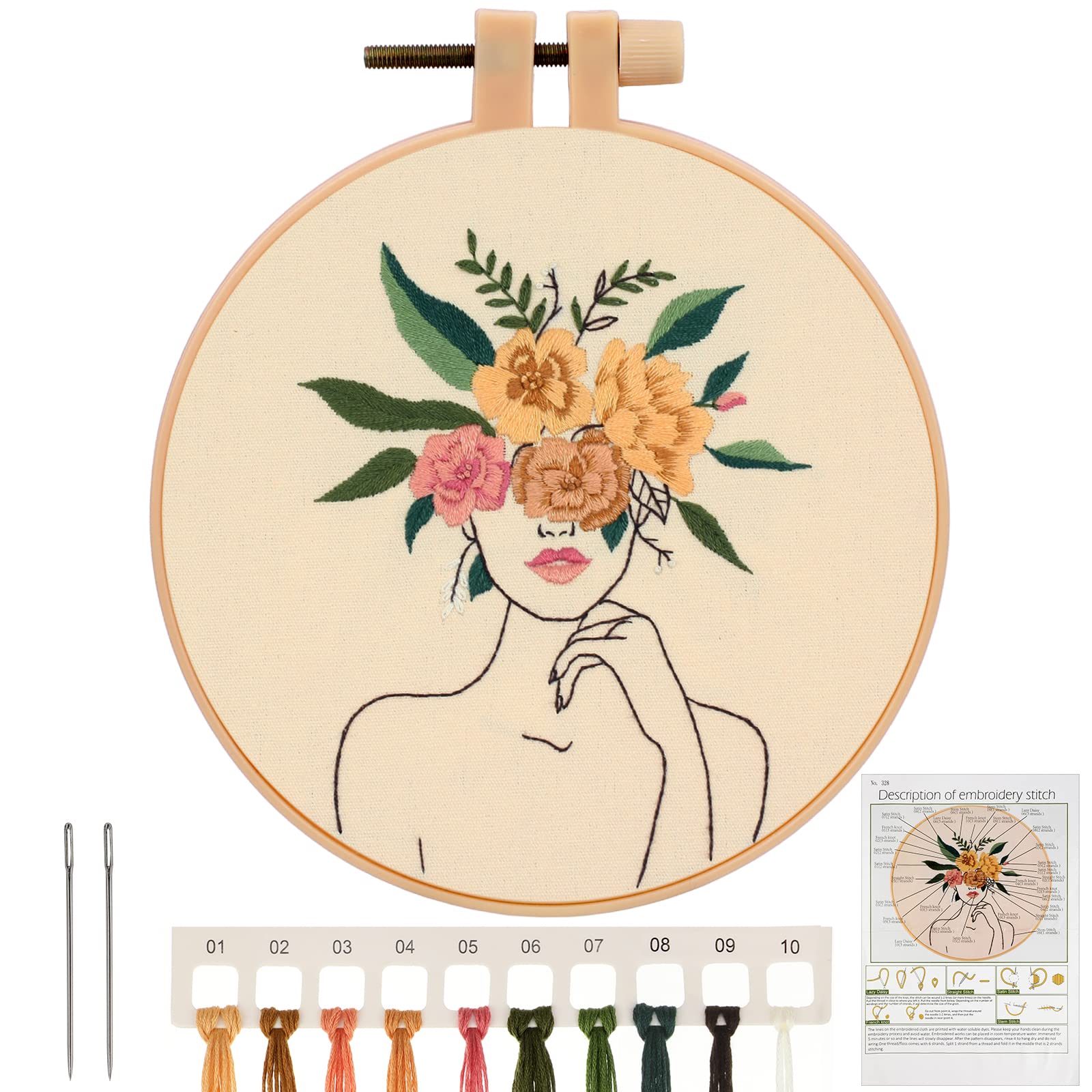 MWOOT Embroidery Cross Stitch Stamped Kit, DIY Woman Embroidery Starter Kit Handmade Sewing Craft for Adults Beginner Stitch Starter