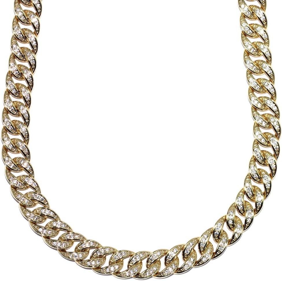 Mega Jewellery 18k Gold Plated Miami Cuban Link CZ Chain Fully Iced Out Stainless Steel 10mm 30 Inch
