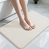 Yimobra Memory Foam Bath Mat, Super Soft Absorbent Bathroom Rug Non Slip 31.5x20 Inch, Quick Dry, Machine Washable Floor Carpet for Tub Shower, Home Decor Accessories, Cream