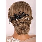 Kercisbeauty Dainty Handmade Black Rhinestones Beads Hair Comb for Women Girls Wedding Party Halloween Black Hair Accessories