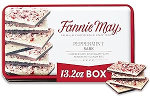 Fannie May Premium Rich Chocolate Peppermint Bark Holiday Gift Tin, Gourmet Christmas Chocolate Gift, 13.2 oz