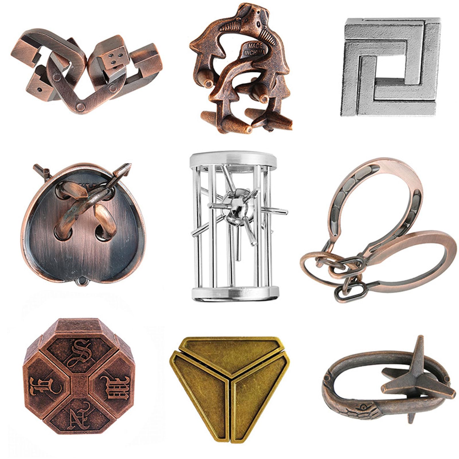 rflaueo 9pcs Brain Teaser Metal Puzzles IQ Test Puzzle Brain Teaser IQ Test Toy Puzzle Gift Set(U161-1)