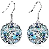 Owl/Dragon/Wolf/Mermaid/Bear/Fox Earrings Sterling Silver Abalone Shell Dangle Earrings Jewelry Gifts for Women Teen Girls Mother Friends Girlfriend