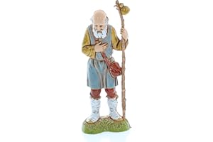 Moranduzzo Old Man with Stick for Nativity Scene 4 Inch Scale 1:20 – Height 3.42 in – Resin Figure, Hand-Painted, Sculptor Martino Landi