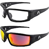 Alpha Omega AO5 Motorcycle Sunglasses Foam Padded Riding Safety Glasses Z87.1 for Men or Women 2 Pairs Black Frames w/Photochromic Clear to Smoke & Red Mirror Lenses