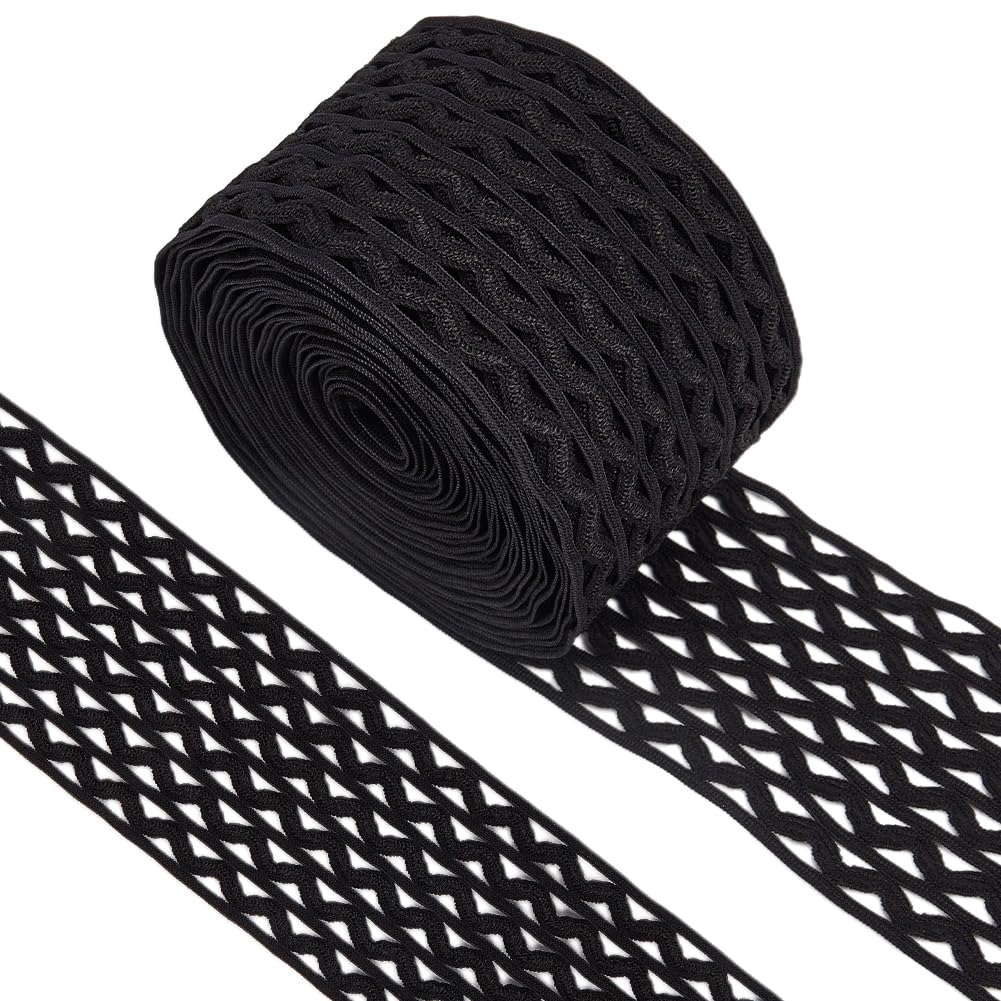 GORGECRAFT 5m 6cm Wide Black Wave Elastic Cord Striped Elastic Band Rick Rack Waistband Flat Stretchy Webbing Sewing Knitting Strap Trim Ribbon for DIY Crafts Headband Bags