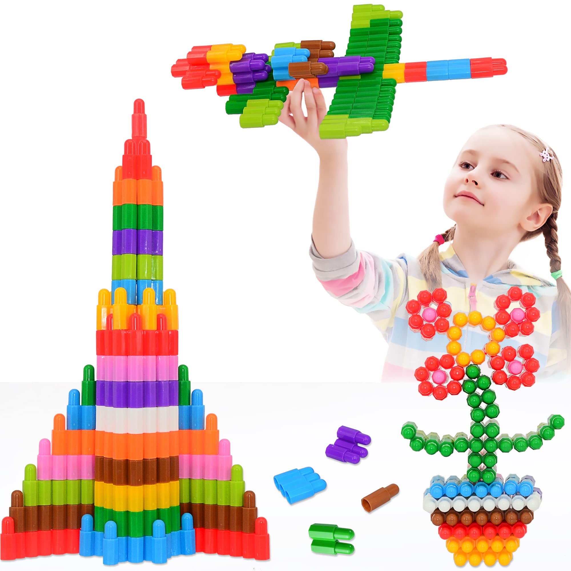 TOMYOU Kids 140pcs Set Building Blocks Construction Toy - Learning STEM Toys Educational Kit Child - 10 Colors Building Toys for Kids Ages 3+, Blue,green,purple,red
