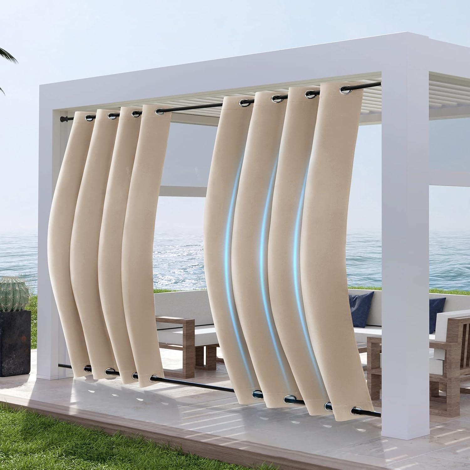 Outdoor Curtains - MIULEE Weighted Windproof Outdoor Curtain, Waterproof Patio Curtain Grommet Top & Bottom Thermal Insulated Blackout Drape for Porch Gazebo Pergola, 52 inch Wide x 84 inch Long, Beige, 1 Panel