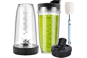 URSUMER Ninja Blender Cups Replacement and Blade 6pcs, 24oz Ninja Cups for Blender and 7Fins Blade Replacement, Ninja Blender Replacement Parts for Auto iQ BL642-30 BL450-30 BL482-30 BL687CO-30 ect.