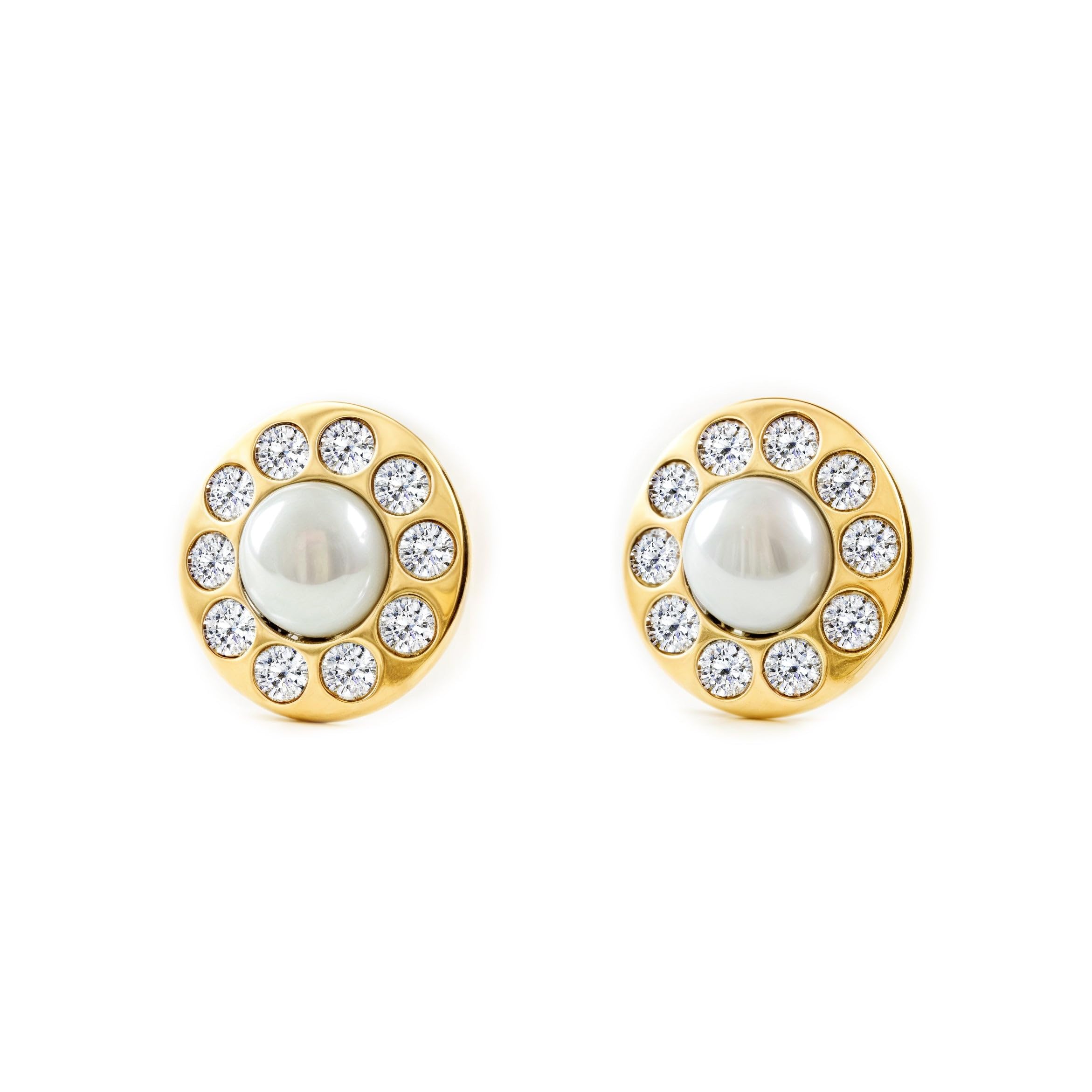 9ct Yellow Gold round pearl Children's Earrings