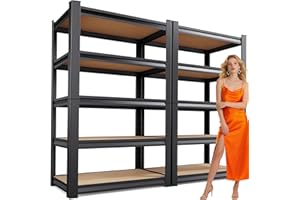 FFVVGH Set of 2 Storage Shelves 2500lbs Garage Shelving, Adjustable Heavy Duty Garage Shelves, Easy To Install Metal Shelving Wood Shelving Unit, Storage Shelf for Basement Warehouse,72''H×36''W×16.1''D
