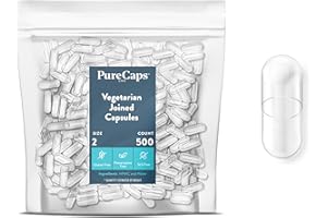 PureCaps USA - Empty Vegetarian Pill Capsules Size 2 | 500 Joined Pills| Clear| Non-GMO Certified | SLS, Gluten, Preservative Free