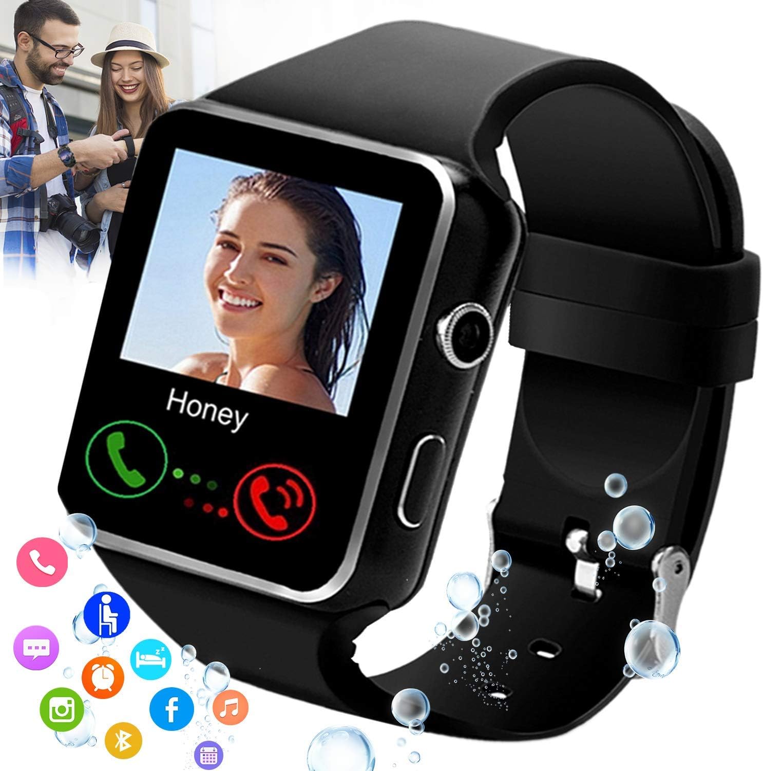 iFuntecky Smart Watch,Smartwatch for Android Phones,Smart Watches Touchscreen with Camera Bluetooth Watch Cell Phone with Sim Card Slot Compatible Samsung iOS Phone 12 12 Pro 11 10 Men Women