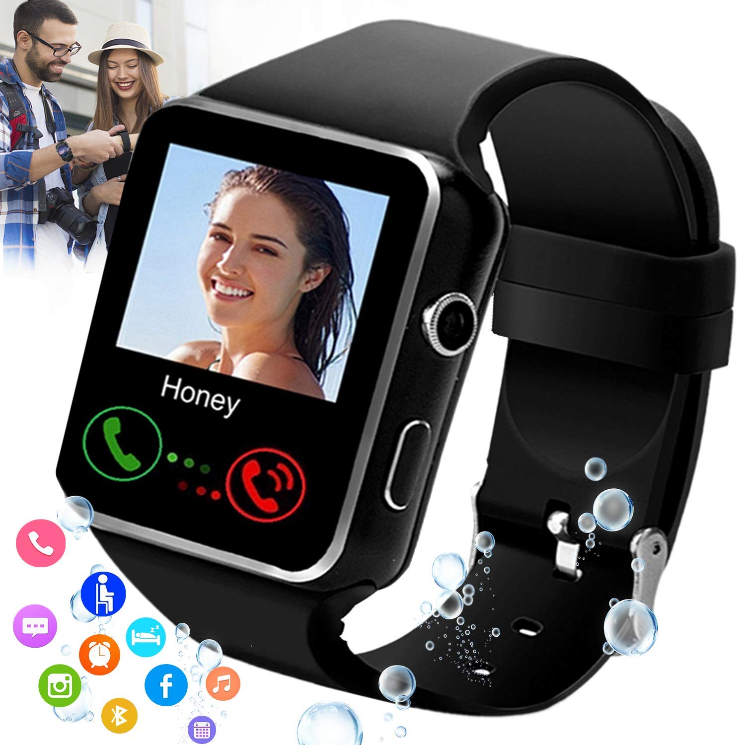 iFuntecky Smart Watch,Smartwatch for Android Phones,Smart Watches Touchscreen with Camera Bluetooth Watch Cell Phone with Sim Card Slot Compatible Samsung iOS Phone 12 12 Pro 11 10 Men Women