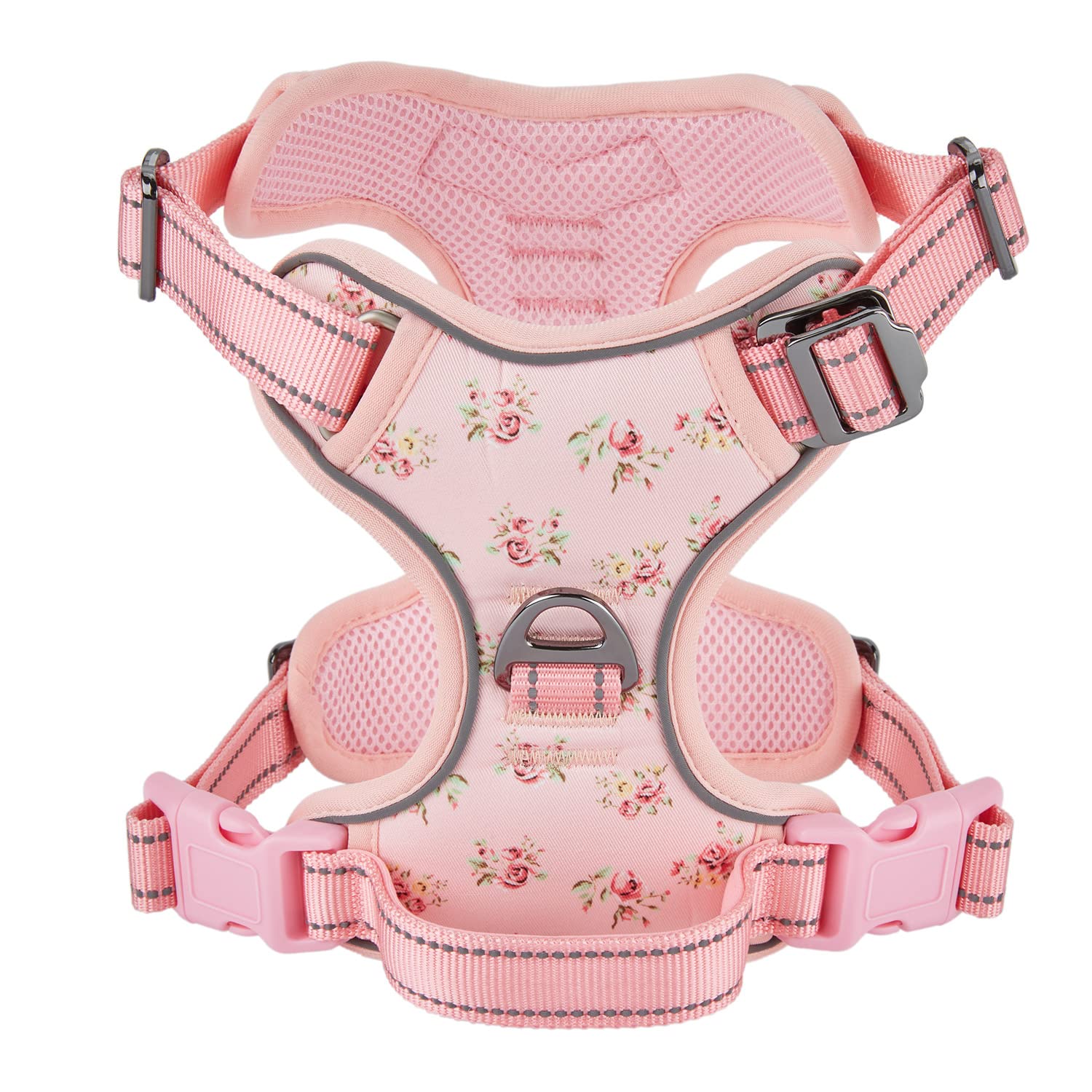 Petiry Reflective No Pull Dog Harness,Spring Scent Inspired Floral Dog Vest Harness with Easy Control Handle for Small Medium Dog Pink S