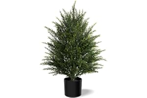MAVIS'S DIARY Artificial Topiary Ball Tree, Indoor Realistic Faux Boxwood Bush Potted Plants, Outdoor Fake Shrubs Cedar Evergreen Plants for Home Living Room Front Porch Decor (1, 2ft)