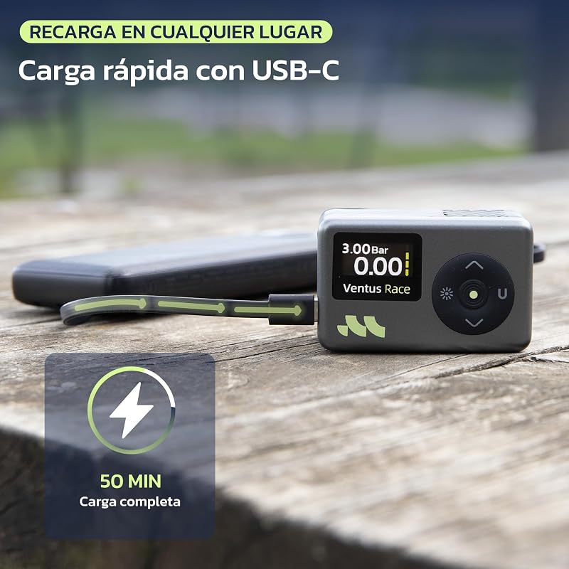 Inflador Electrico, Presta Schrader, Manómetro, 50s, LED, 8.3 BAR