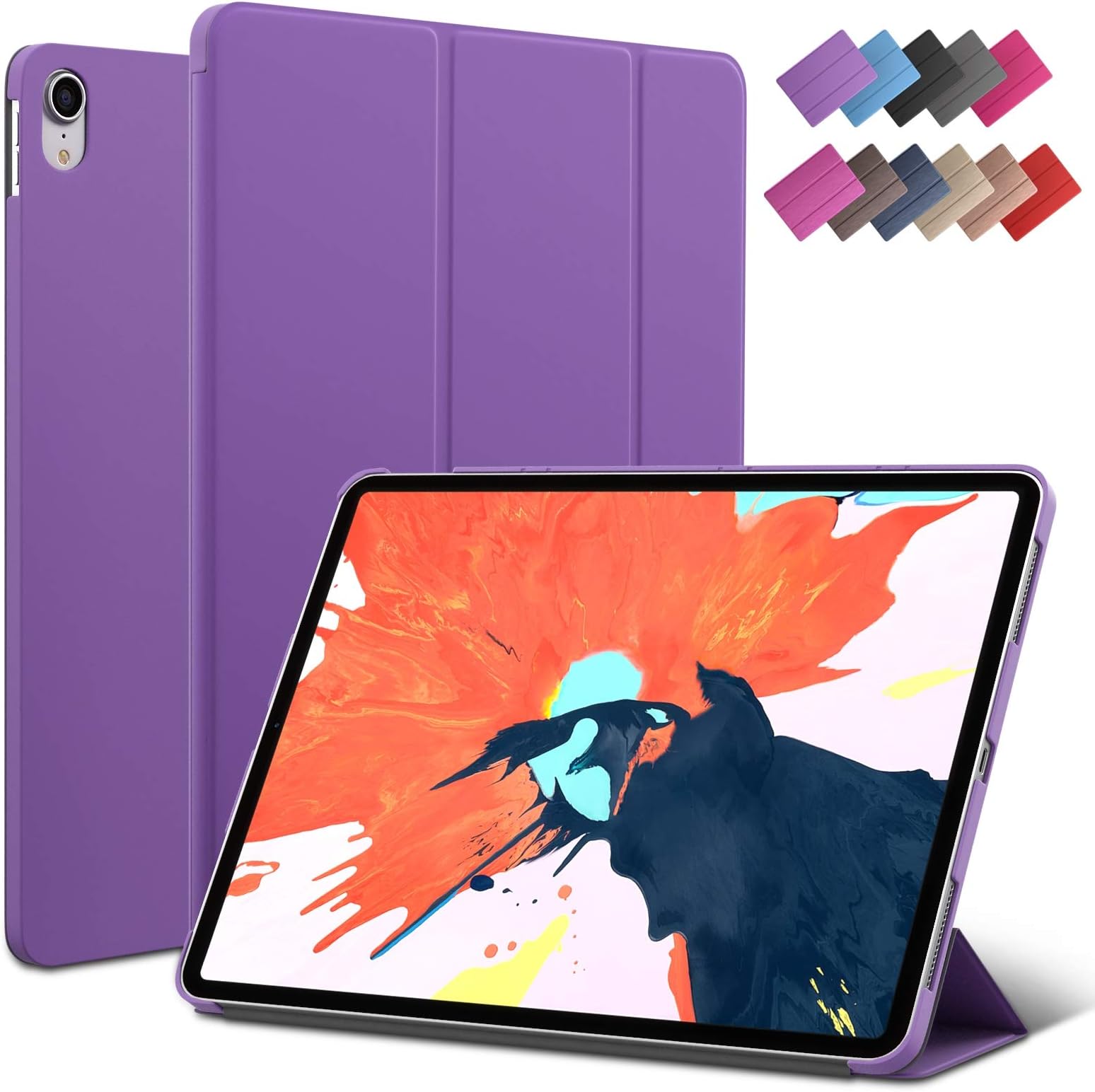 iPad Pro 11-inch case, ROARTZ Purple Slim Fit Smart Rubber Coated Folio Case Hard Cover Light-Weight Auto Wake/Sleep for 2018 Apple iPad Pro Model A1980 A2013 A1934