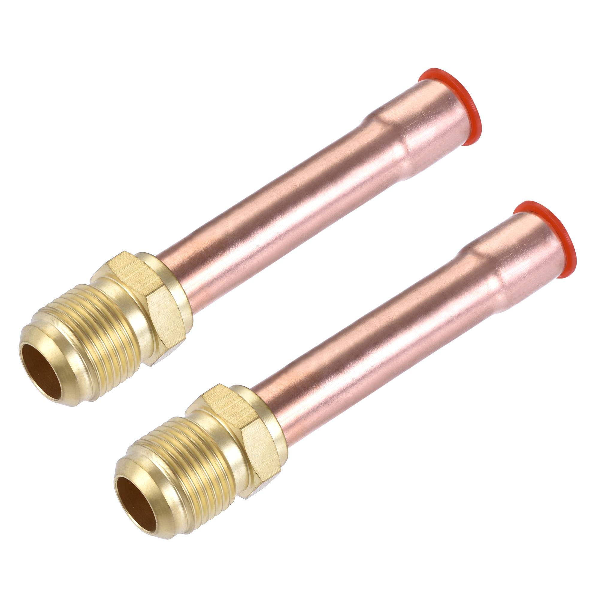 sourcing map Brass Pipe Fitting, 1/2 SAE Flare Connector Male Thread Adapter with Copper Tube for Air Conditioner HVAC System, Pack of 2