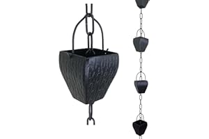 Rain Chains by JASINC 8.5 ft Square Cup Rain Chain Black, to Replace Gutter Downspout, Water Diverter, JAS2001BLK