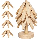 Wooden Tree Coasters Set, Black Walnut Tree Trivet for Hot Dishes, Foldable Stackable Trivets with Stand, Heat Resistant Deco