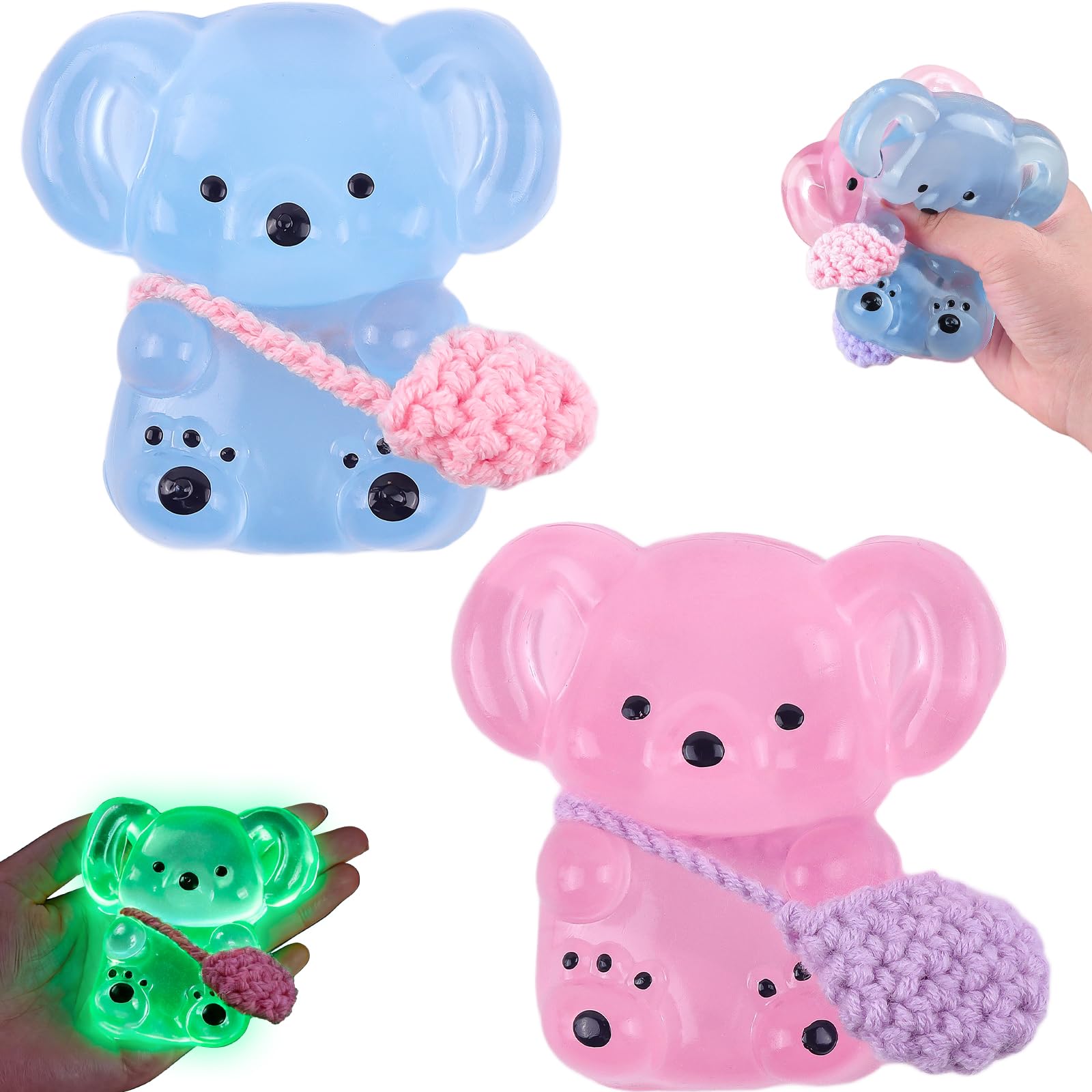 Anboor 2 Stück Koala-Squishy-Spielzeuge, weiches Kristall-Koala-Squishy-Spielzeug zum Stressabbau, niedliches Tier-Squishy-Spielzeug zum sensorischen Zappeln für Kinder und Erwachsene (8,6 cm)