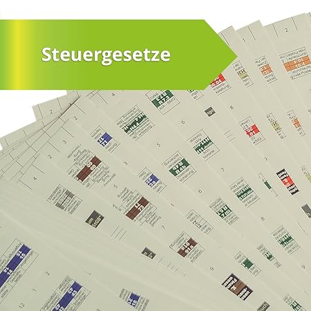 Steinfacher-Griffregister für STEUERGESETZE mit Abdruck von amtlichen Überschriften,653 bedruckte Aufkleber+113 Aufkleber zur