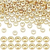 PH PandaHall 200pcs 18K Gold Flat Round Beads 4mm Disc Spacer Heishi Rondelle Metal Brass Spacers for Clay Beads Summer Bikini Chain Stackable Necklace Bracelet Jewelry Making