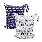 ALVABABY 2pcs Travel Wet and Dry Cloth Diaper Bags Waterproof Reusable with Two Zippered Pockets L0174