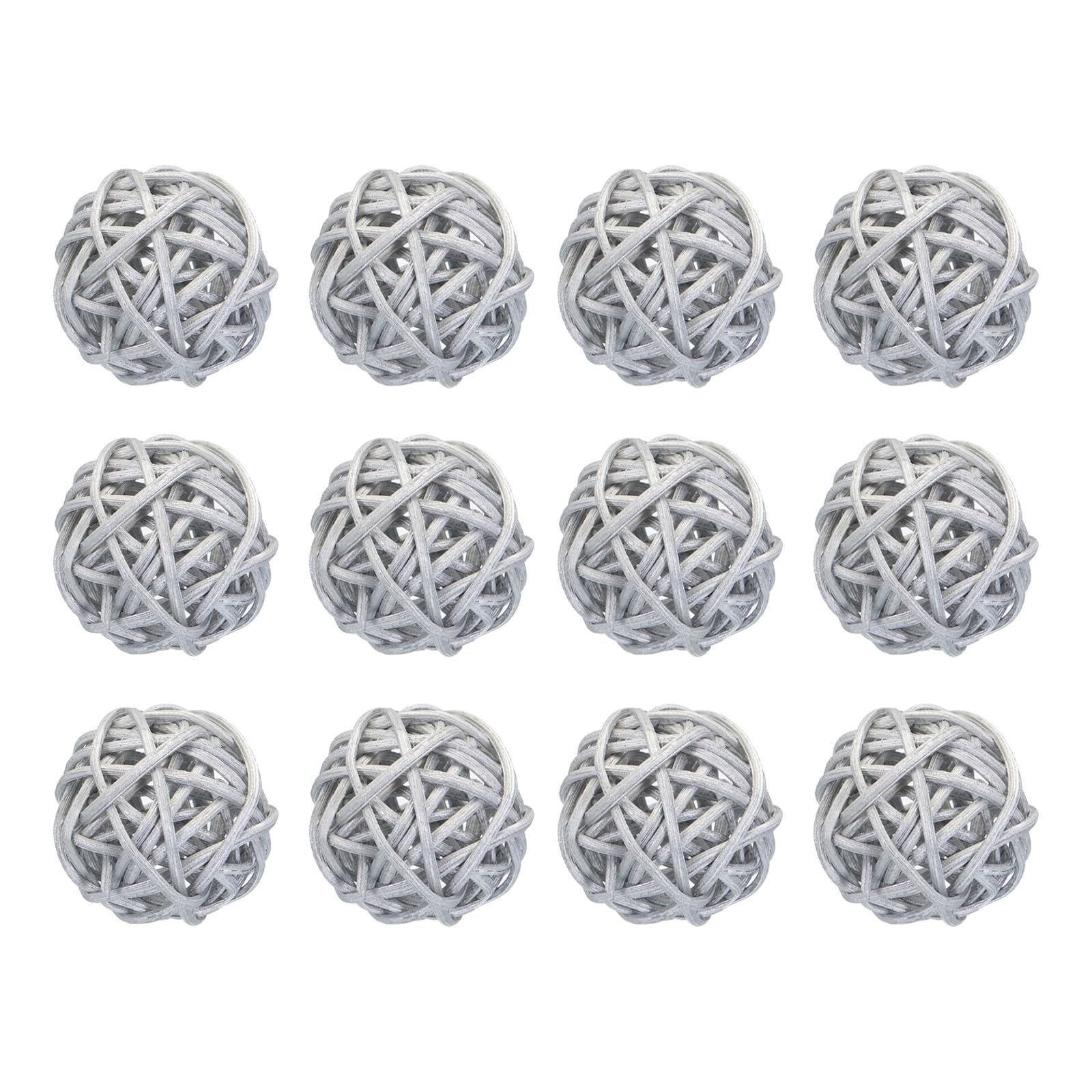 Uxcell 12 Pcs Wicker Rattan Balls 1.6 Inch Rattan Decorative Balls for Centerpiece Bowls Vase Fillers Home Decor Silver