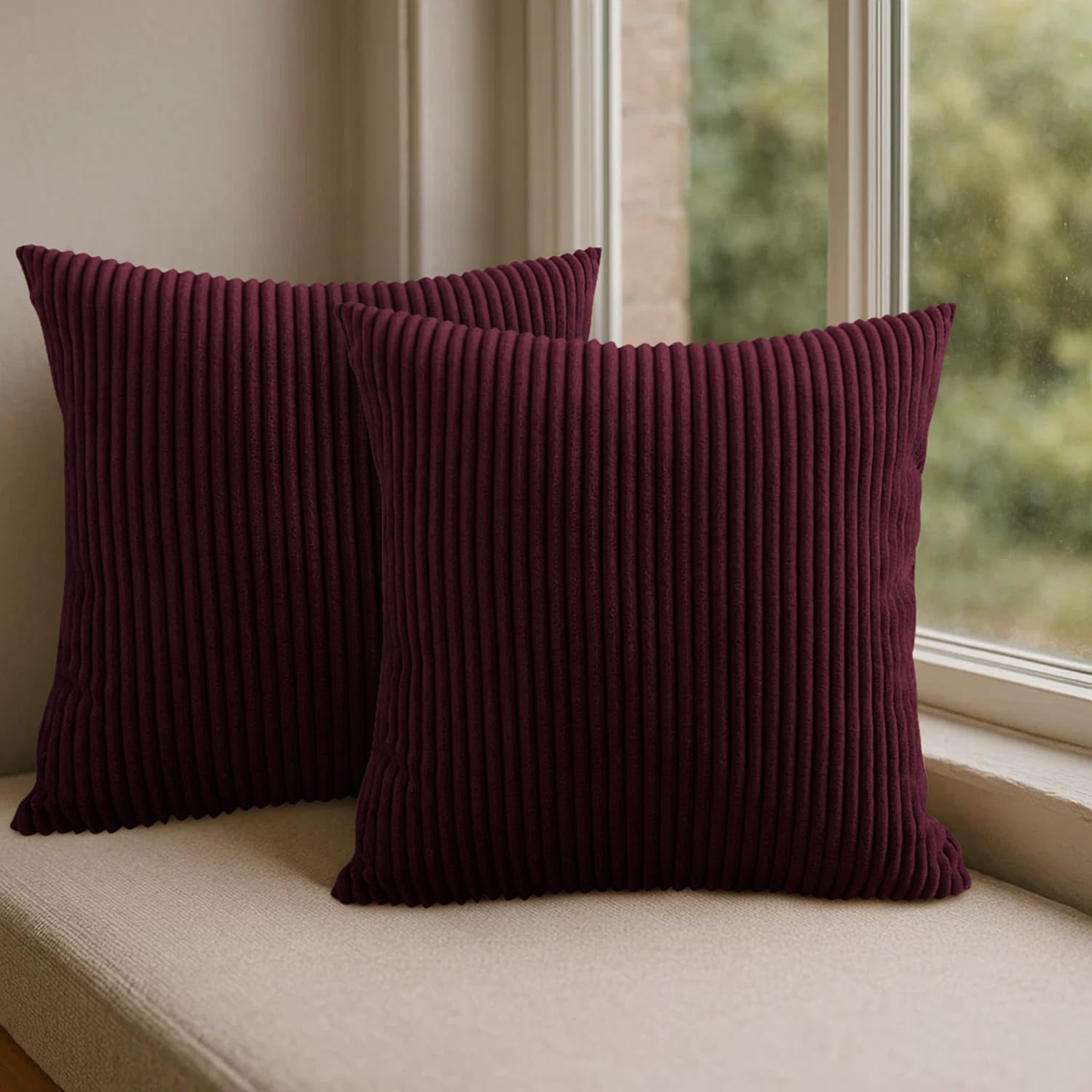 Hafaa Cushion Covers 45 x 45 cm Pack of 2 Red Cushions Decorative Stripe Throw Pillow Cases Soft & Fluffy with Invisible Zipper for Living Room Bed and Couch (18x18 Inch)