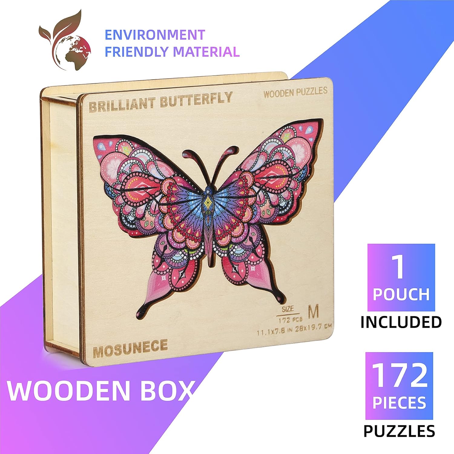 MOSUNECE Wooden Puzzles for Adults and Kids,Animal Shape Puzzles,Wooden Puzzles,Unique Family Decoration Butterfly Puzzles DIY Gift for Teens,Family: Toys & Games