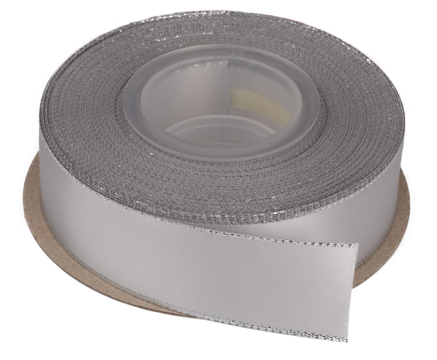 Ribbonitlux 25mm Double Face Satin Ribbon with Silver Edge 22 Meters (007-Shell Grey), Perfect for Gift Wrapping, Party Decor, Wedding and Craft