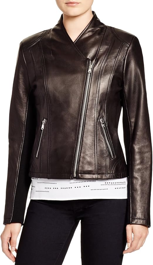 calvin klein black leather jacket womens