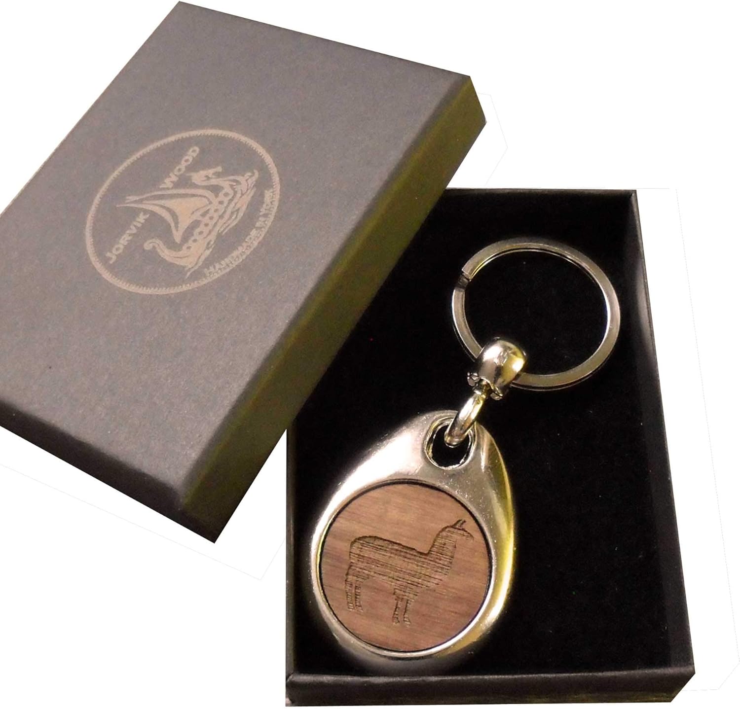 Jorvik Wood Llama Design Wooden Keyring with Gift Box, Brown, 2