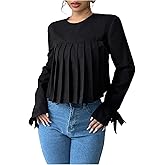 Floerns Women's Elegant Pleated Long Sleeve Shirts Fall Dressy Casual Blouses Tops